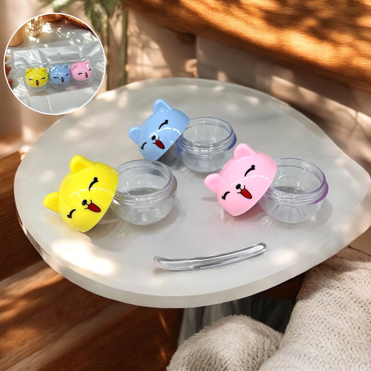 Баночки для косметики 3шт*10г + шпатель м.E38