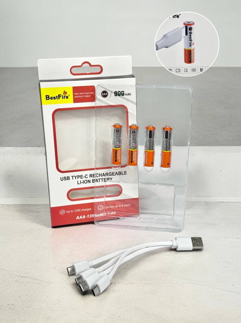 Батарейка акумуляторна USB BestFire AAА 900mAh 4шт